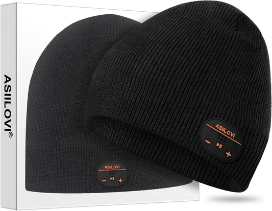 Bluetooth Beanie with Double-Layer Wool Lining - 20 Hours of Playtime, Ideal Gift for All Ages (Black)