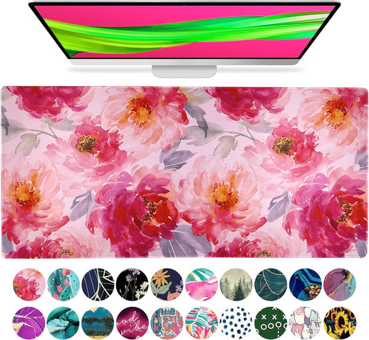 Large Floral Mouse Pad - 15" X 30" Non-Slip Waterproof Desk Mat for Aesthetic Workstations