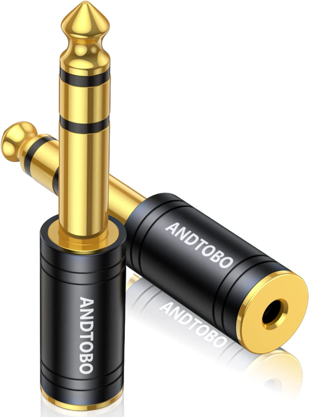 Premium 1/4 Inch Male to 3.5mm Female Stereo Audio Jack Adapter - Pure Copper, 2 Pack - Ideal for Headphones and Amplifiers