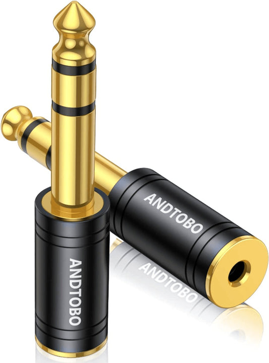Premium 1/4 Inch Male to 3.5mm Female Stereo Audio Jack Adapter - Pure Copper, 2 Pack - Ideal for Headphones and Amplifiers