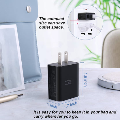 3-Pack Dual USB Wall Charger - 30W Adaptive Fast Charging Block for iPhone 13/12/11, Galaxy S10/S9/Note 9/10, Pixel - Quick Charge 3.0 & 5V 2.4A (Black)