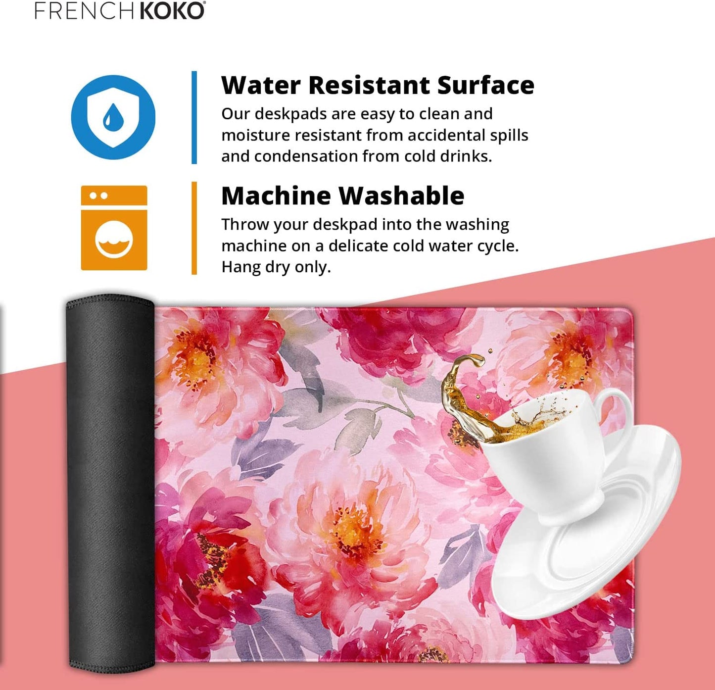 Large Floral Mouse Pad - 15" X 30" Non-Slip Waterproof Desk Mat for Aesthetic Workstations