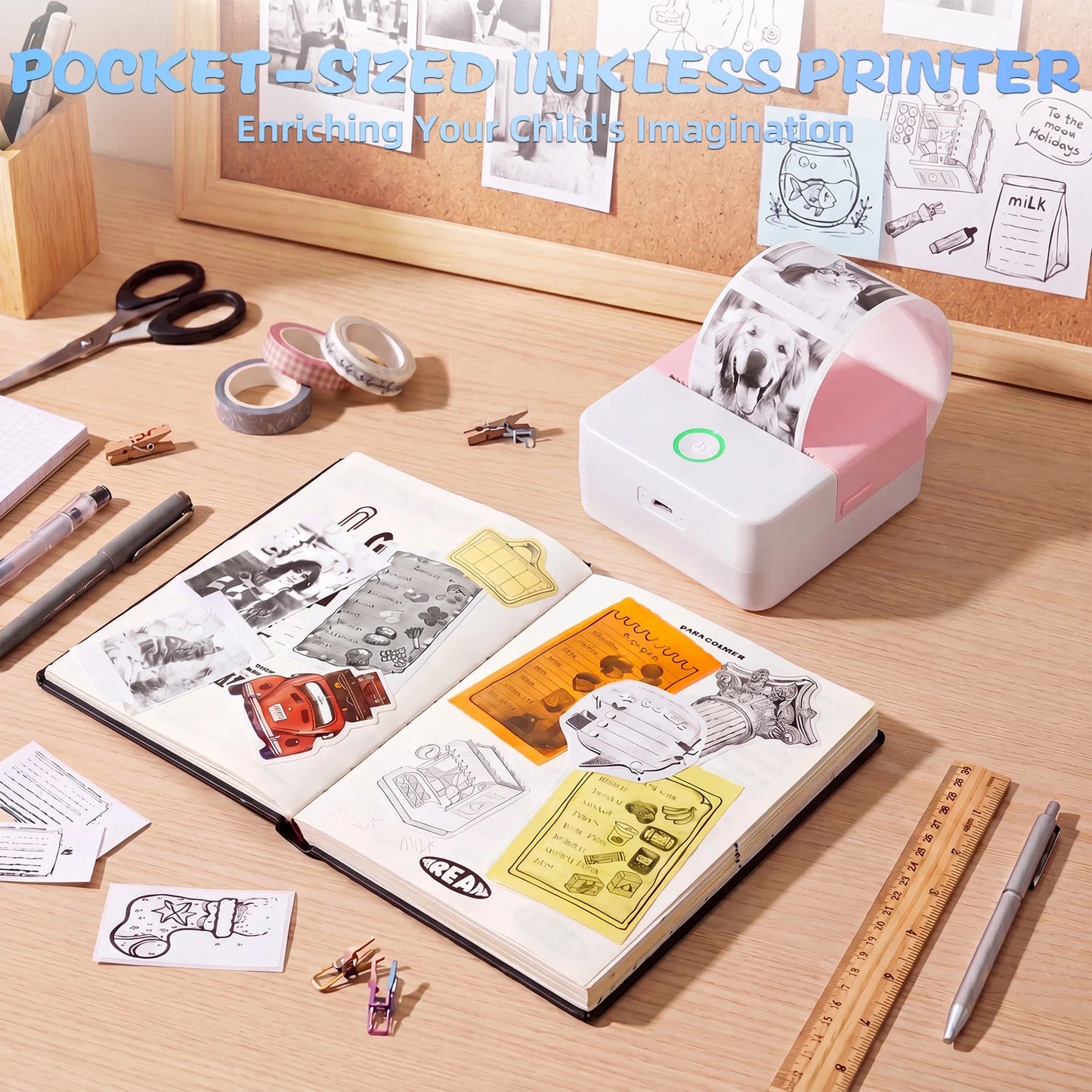 SLOK Print Pods Mini Printer with 10 Rolls Printing Paper, Thermal Inkless Sticker Maker for Notes and DIY, Compatible with Ios & Android, Purple
