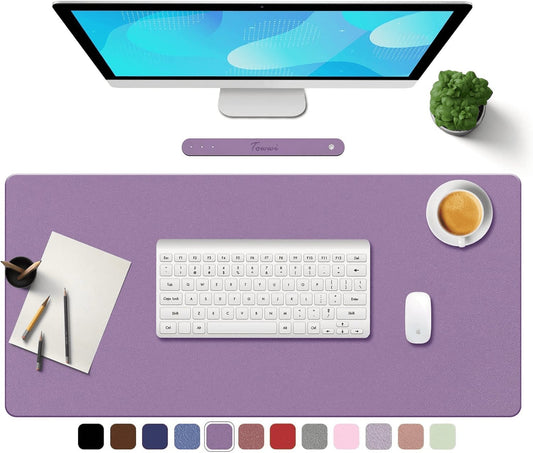 Premium PU Leather Desk Pad - Large 24” x 14” Waterproof Blotter with Suede Base, Multi-Color Non-Slip Mouse Pad (Violet)