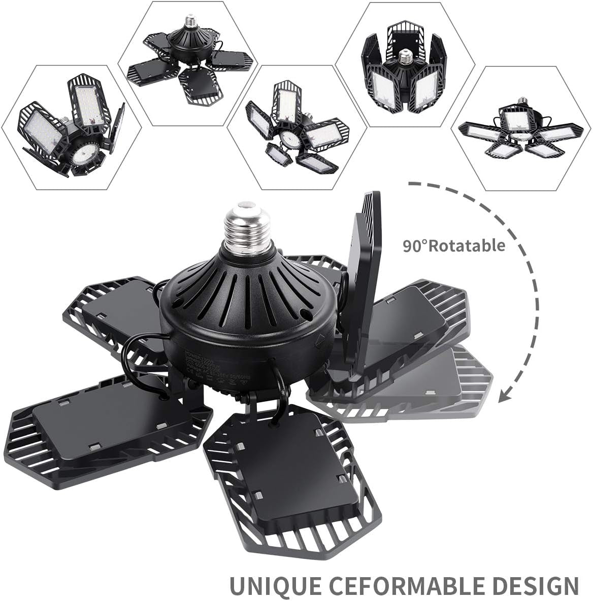 Led Ceiling Lights - Super Bright 6500K 150W, Adjustable Panels, Compatible with E26/E27 Sockets, Applicable for Workshop, Barn, Warehouse, Attic - 1 Pack