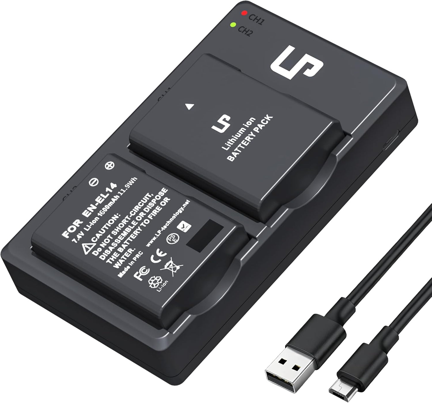 EN-EL14 Dual Slot Battery Charger Pack with 2 x 1600mAh Batteries - Compatible with Nikon D3100 D3200 D3300 D3400 D3500 D5100 D5200 D5300 D5500 D5600 DF P7000 P7100 P7700 P7800