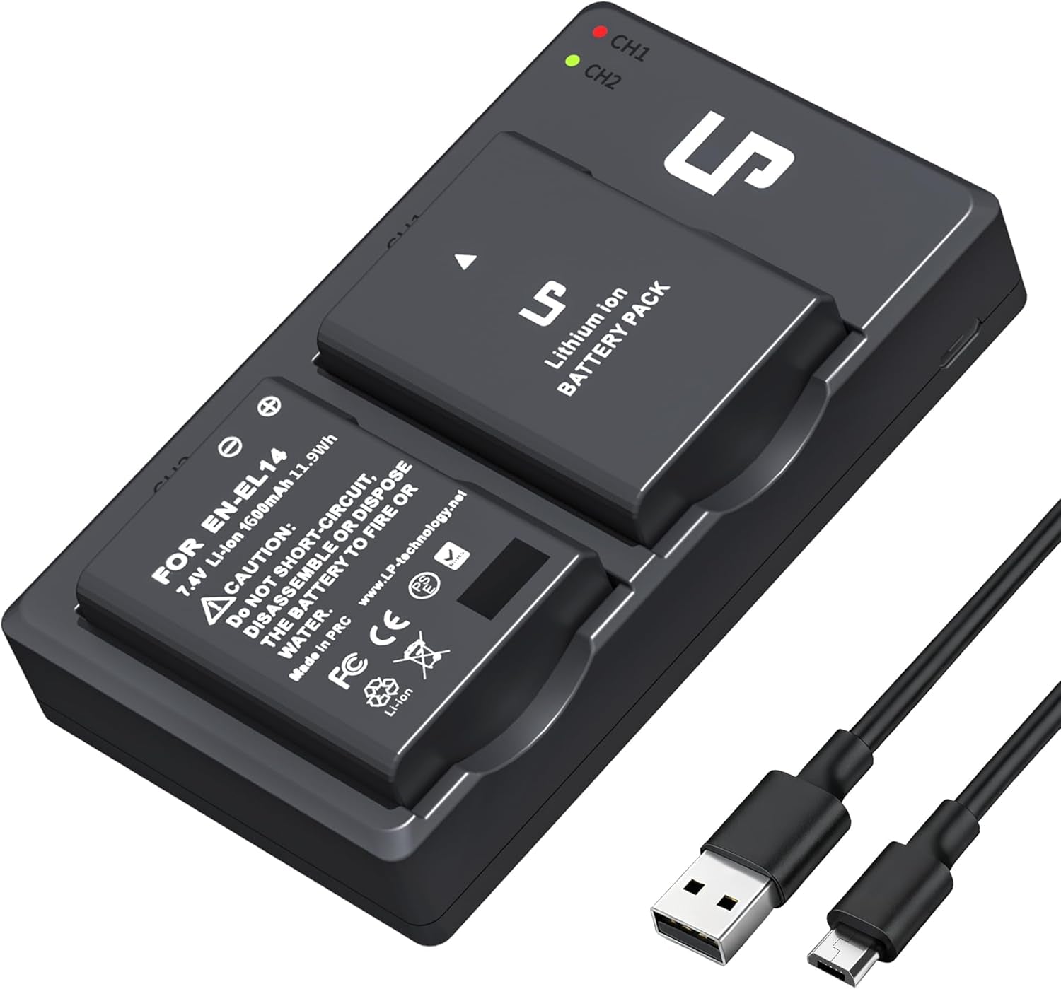 EN-EL14 Dual Slot Battery Charger Pack with 2 x 1600mAh Batteries - Compatible with Nikon D3100 D3200 D3300 D3400 D3500 D5100 D5200 D5300 D5500 D5600 DF P7000 P7100 P7700 P7800