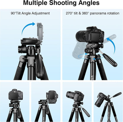 Tripod for Camera and Phone, 72" Tall Camera Tripod Monopod with Remote, Professional Heavy Duty Compact Camera Stand for Iphone, DSLR, Spotting Scope, Telescope, Binocular