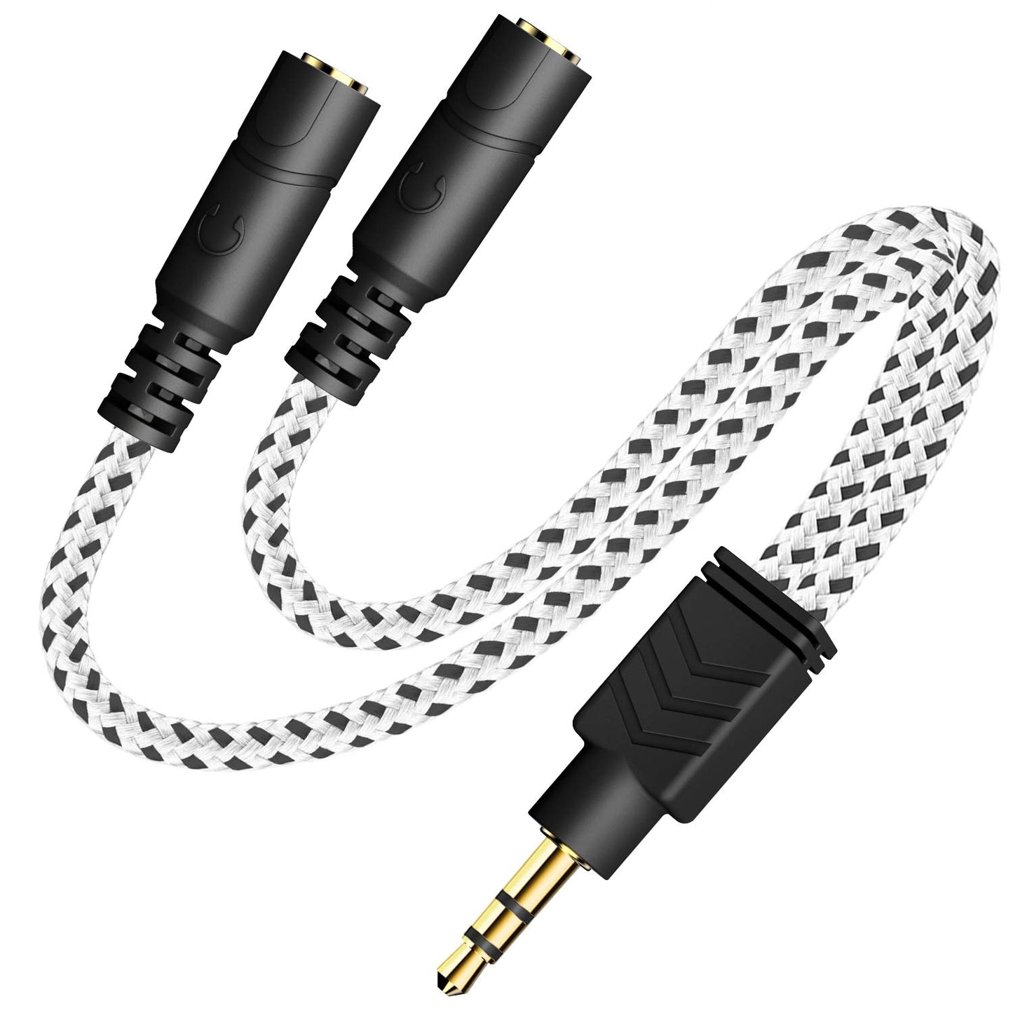 Zebra White 3.5mm Audio Splitter - Knitted TRS Headphone Splitter for Earphones & Speakers