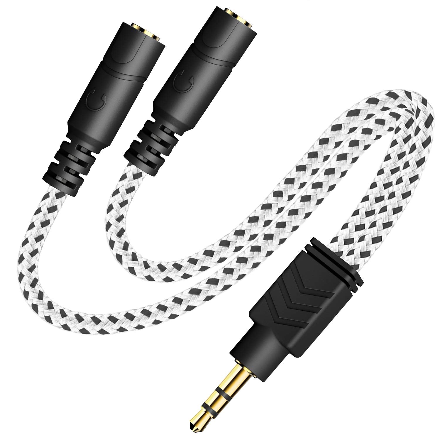 Zebra White 3.5mm Audio Splitter - Knitted TRS Headphone Splitter for Earphones & Speakers