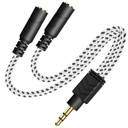 Zebra White 3.5mm Audio Splitter - Knitted TRS Headphone Splitter for Earphones & Speakers