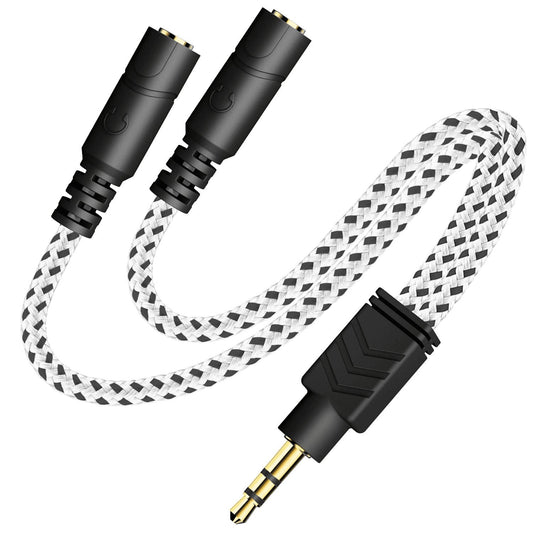 Zebra White 3.5mm Audio Splitter - Knitted TRS Headphone Splitter for Earphones & Speakers