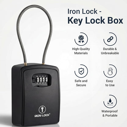 ® Portable Cable Shackle Key Lock Box with Code (XXL, Black) | Fits 20-30 Spares plus Car Fobs & Cards, Wraps onto Gates, Fences & Rails, Hooks & No-Drop Tray, Rust-Resistant