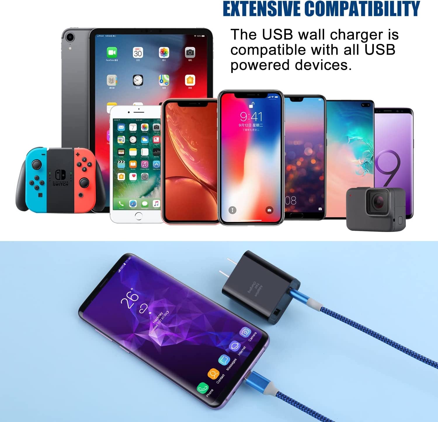 3-Pack Dual USB Wall Charger - 30W Adaptive Fast Charging Block for iPhone 13/12/11, Galaxy S10/S9/Note 9/10, Pixel - Quick Charge 3.0 & 5V 2.4A (Black)