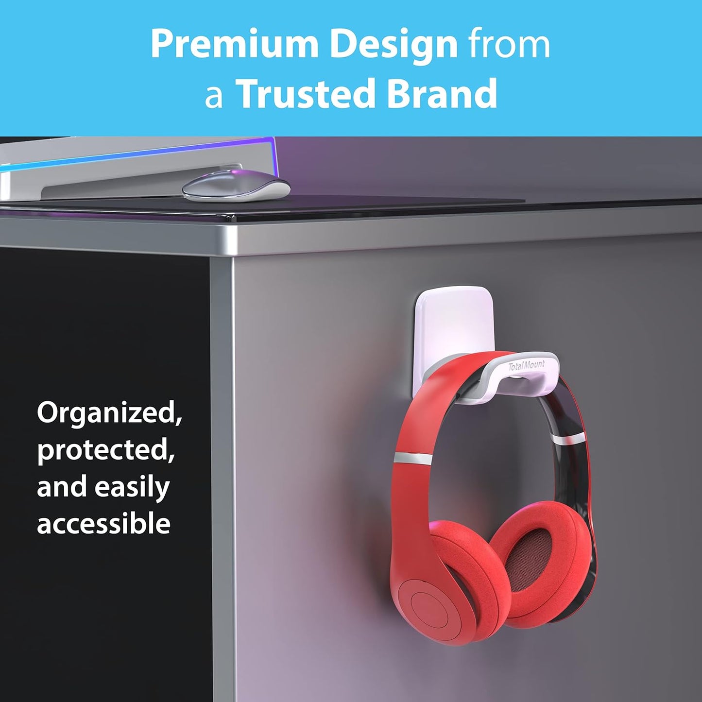 Studio-Grade Headphone Holder - Wall-Mounted Hanger Without Screws or Adhesive (White)