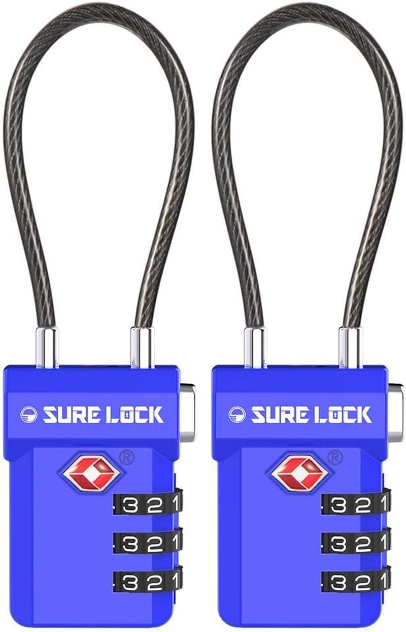 TSA Approved Luggage Locks with Open Alert Indicator, 3 Digit Combination Cable Travel Lock for Suitcase, Backpack, Gym Locker, Toolbox, Carry on & Travel Bag