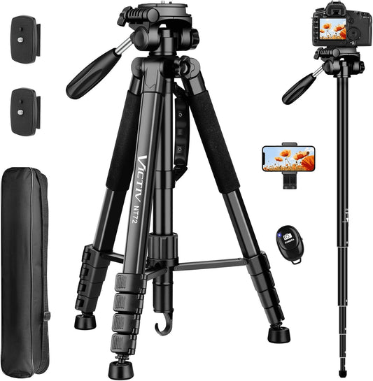 Tripod for Camera and Phone, 72" Tall Camera Tripod Monopod with Remote, Professional Heavy Duty Compact Camera Stand for Iphone, DSLR, Spotting Scope, Telescope, Binocular