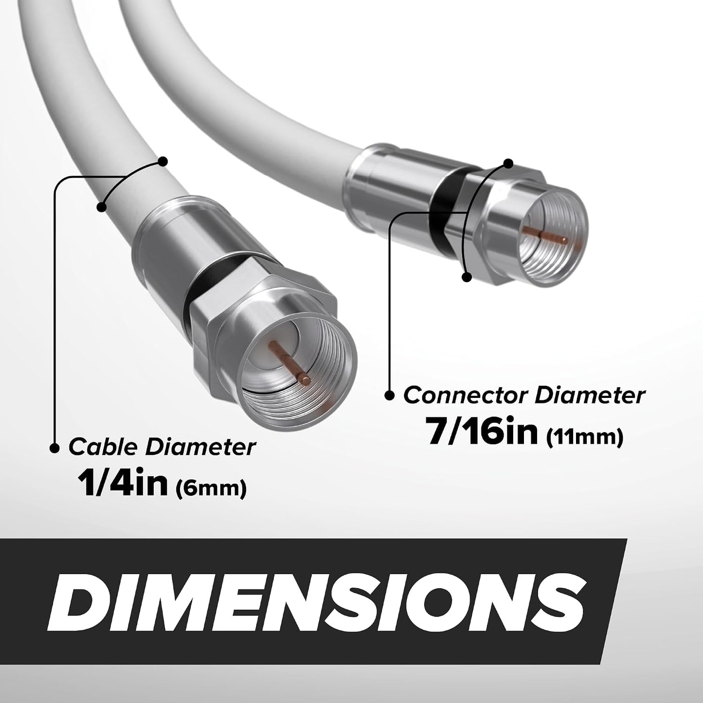 CIMPLE CO 3FT RG6 Coaxial Cable - Dual Shielded Indoor/Outdoor Coax Cable for TVs, Antennas, Internet, and Audio/Video - White