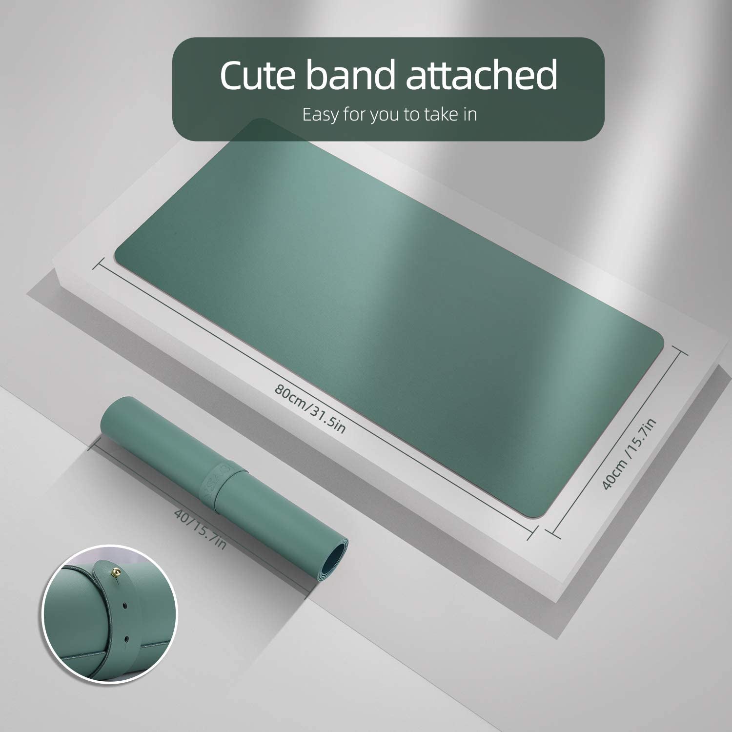 Dual-Sided Leather Desk Pad - 31.5" x 15.7" Waterproof Blotter in Pistachio Green & Green Blue for Office or Home