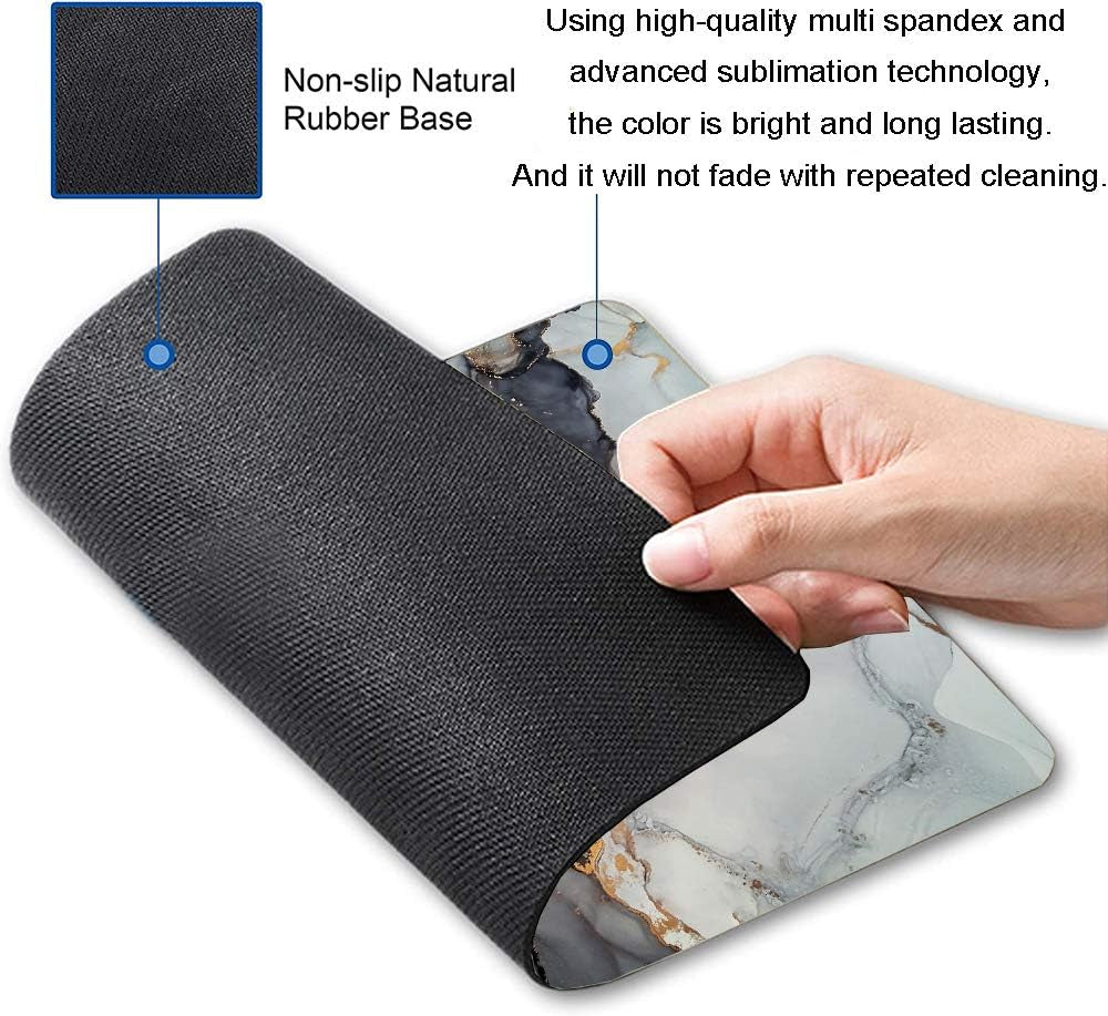 Elegant White Gold Marble Mouse Pad - Custom Non-Slip Rubber Base for Gaming & Office Use, 9.5" x 7.9" x 0.12