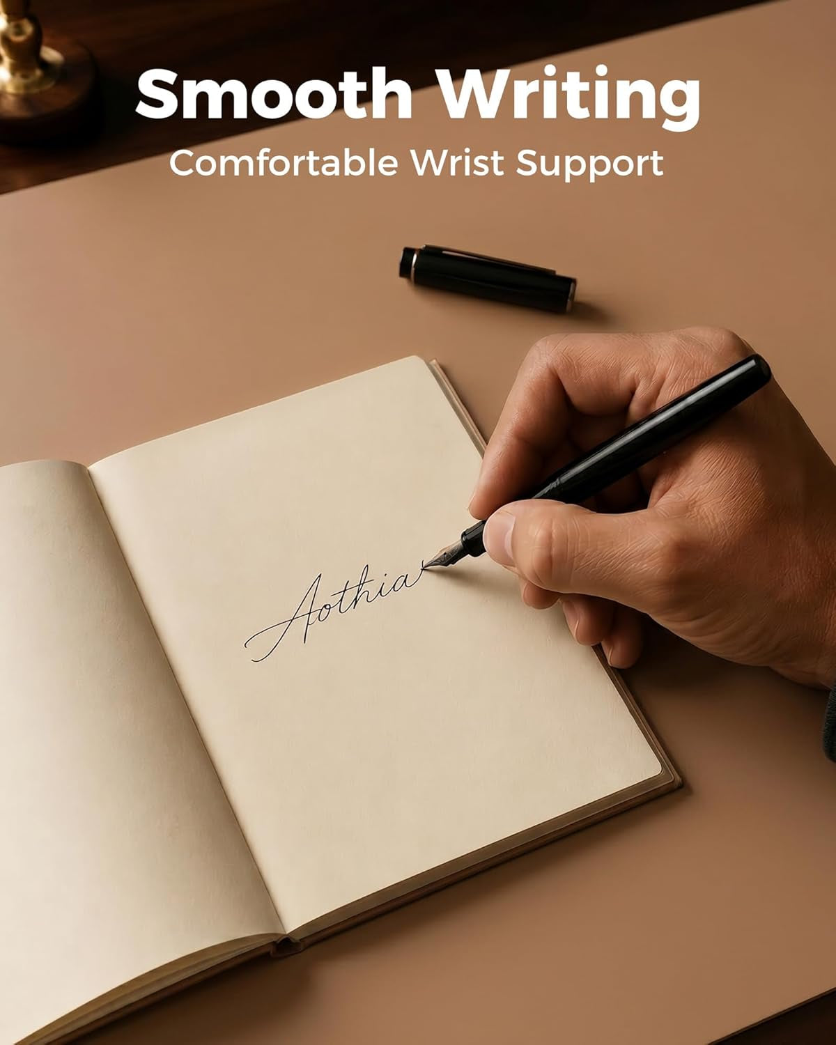 Dual-Sided Leather and Cork Desk Pad - Large Waterproof Mouse Pad and Writing Mat for Home/Office - Apricot (25.6" x 13.7")