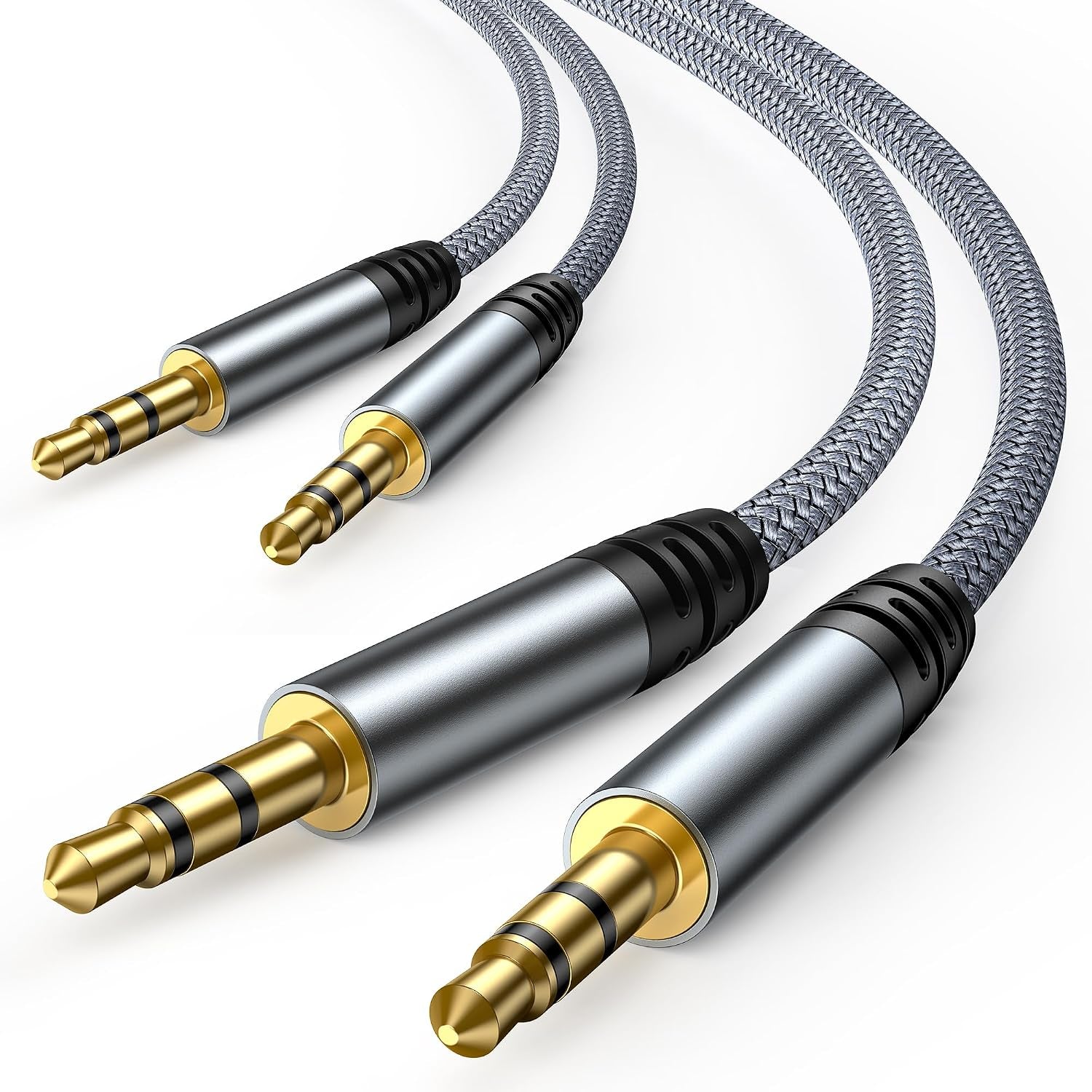 Premium 2 Pack AUX Cord - 3.5mm Audio Cable (4Ft/1.2M) with Hi-Fi Sound, Durable Nylon Braided Design for Car, Speakers, Headphones & More (Grey)