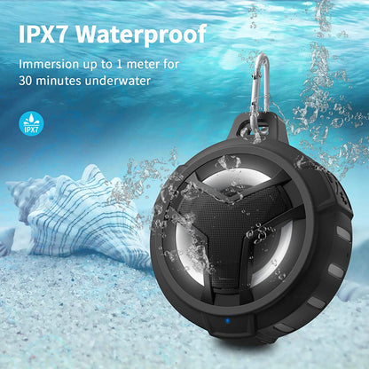 Waterproof Bluetooth Shower Speaker - Portable LED Wireless Speaker with True Wireless Stereo and 2000mAh Battery, Floats on Water - Ideal for Kayaking, Beach Activities, and Gift Giving - Black