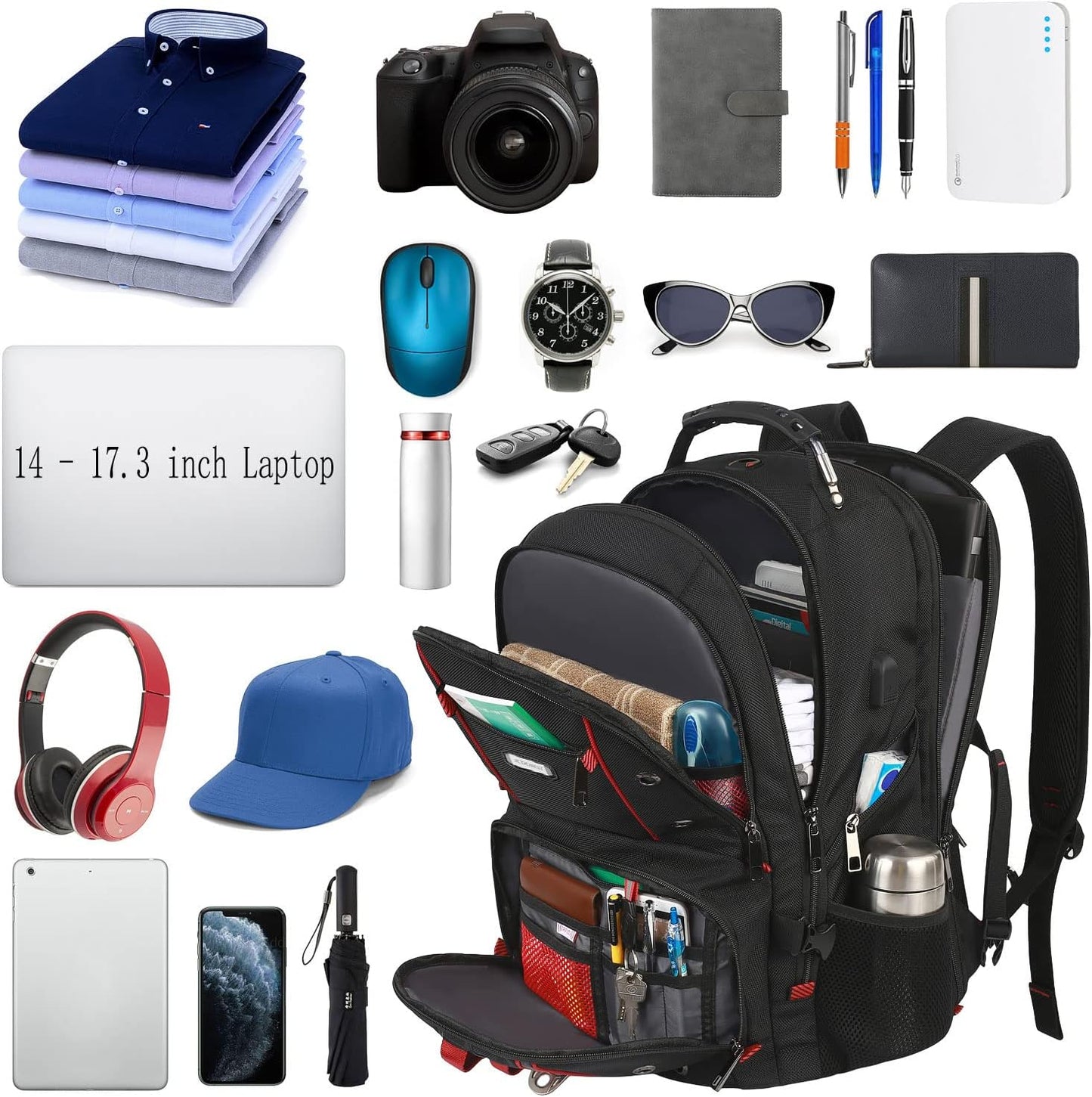 Extra Large Travel Laptop Backpack for Men - 17.3 Inch with USB Charging Port, TSA-Friendly Design, RFID Anti-Theft Pocket, and Durable Heavy-Duty Construction for College Use