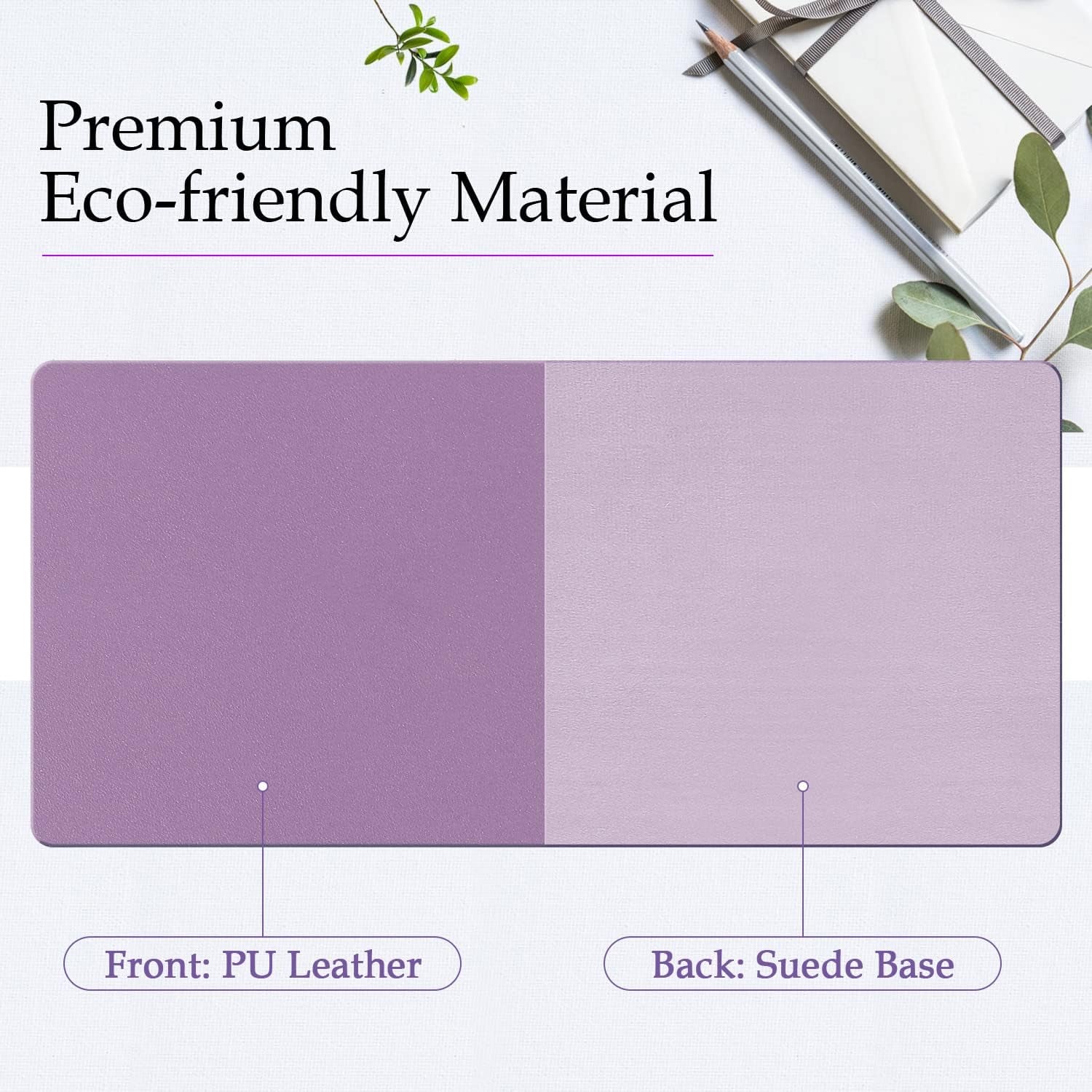 Premium PU Leather Desk Pad - Large 24” x 14” Waterproof Blotter with Suede Base, Multi-Color Non-Slip Mouse Pad (Violet)