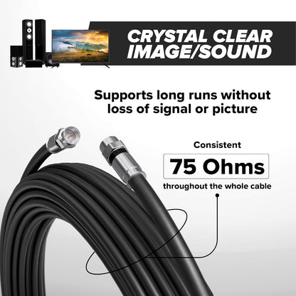 CIMPLE CO 20FT RG6 Coaxial Cable - Dual Shielded Indoor/Outdoor Coax Cable for TVs, Antennas, Internet & Audio/Video - Black