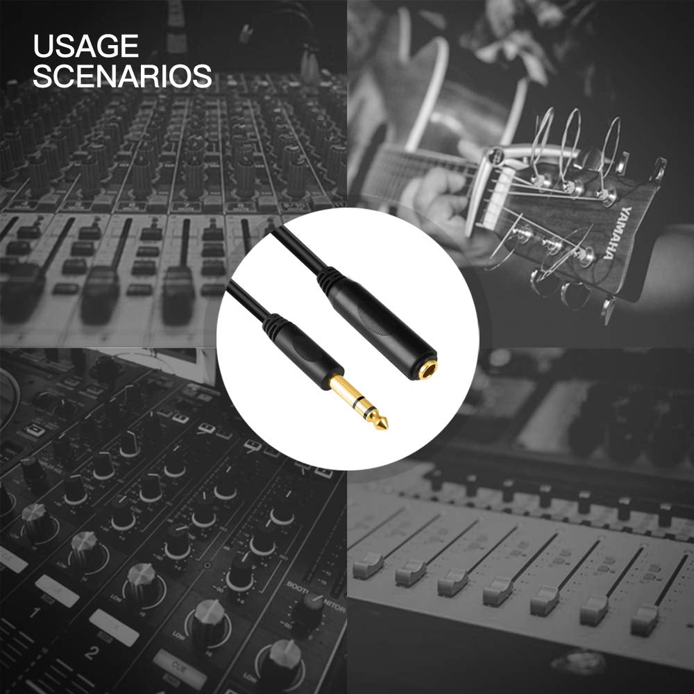 10ft Gold Plated 1/4" TRS Male to Female Headphone Guitar Extension Cable - Premium Stereo Audio Cord