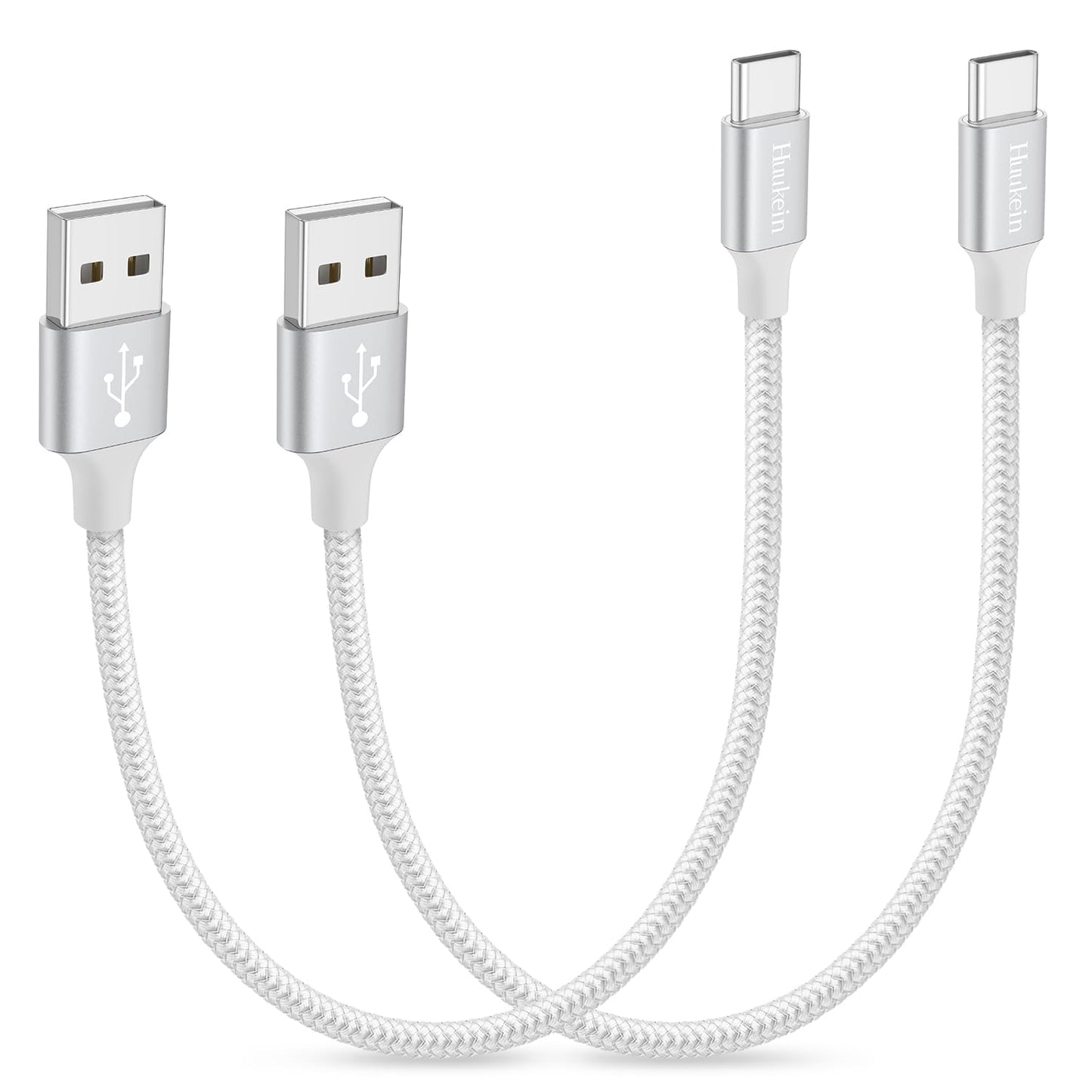 1Ft Short USB C Cable 2-Pack - Fast Charging USB A to USB C CarPlay Cable for iPhone 17, 16, 15 Pro Max Plus - Compact White Car Charger Cord