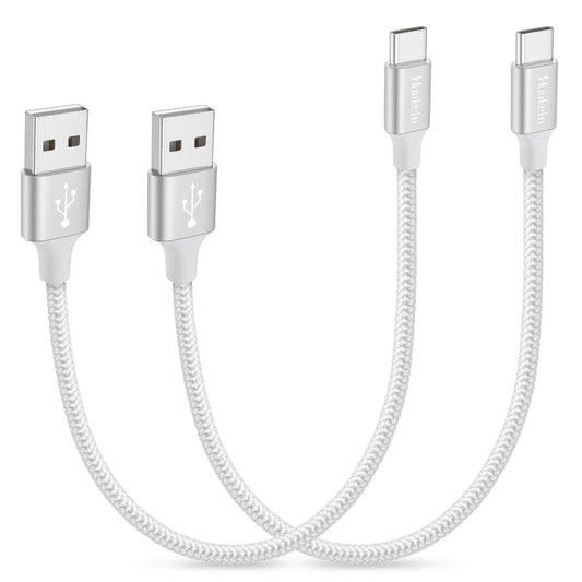 1Ft Short USB C Cable 2-Pack - Fast Charging USB A to USB C CarPlay Cable for iPhone 17, 16, 15 Pro Max Plus - Compact White Car Charger Cord
