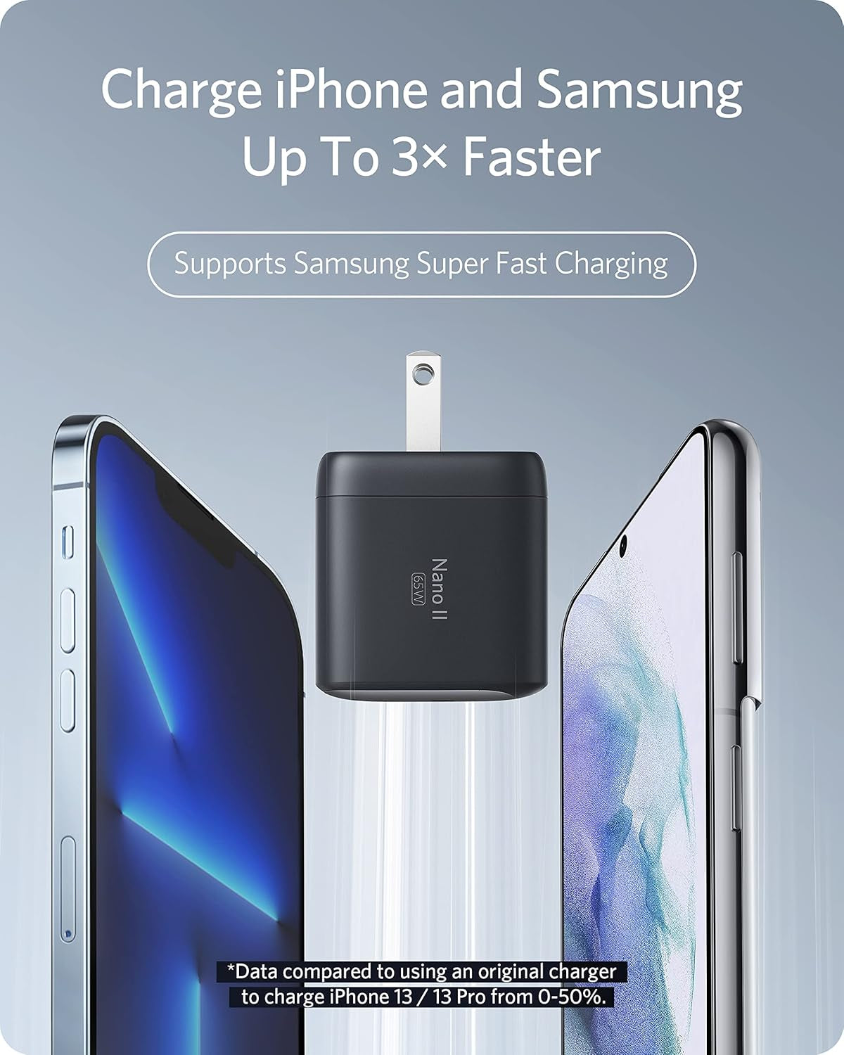 Anker Nano USB C Charger,65W Gan II PPS Fast Compact Foldable Charger for Macbook Pro, Galaxy, Dell, Iphone 17/16, Ipad Pro, and More | Fast Compact Foldable Charger for Macbook Pro Ipad Pro, and More