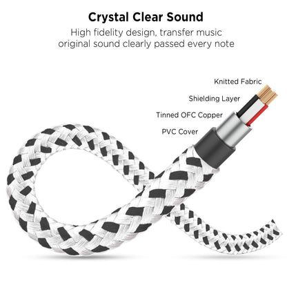 Zebra White 3.5mm Audio Splitter - Knitted TRS Headphone Splitter for Earphones & Speakers