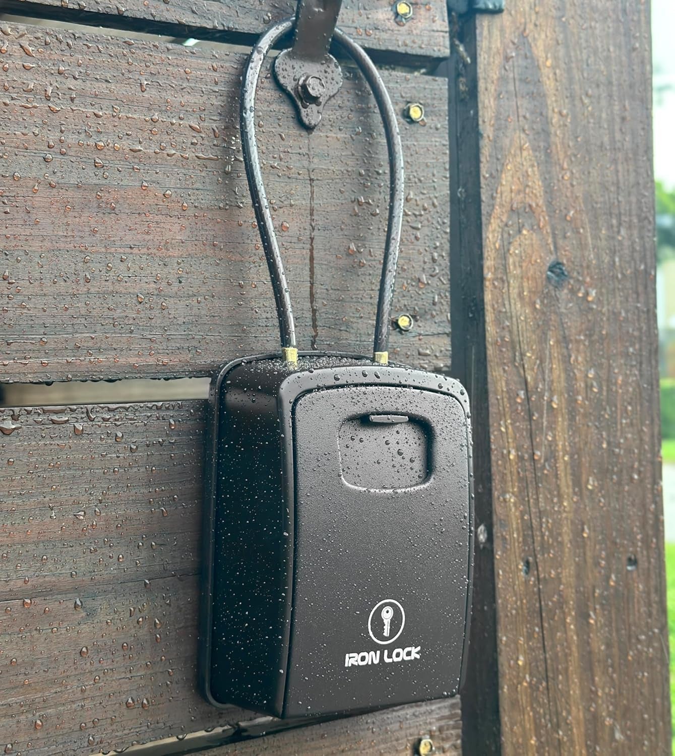 ® Portable Cable Shackle Key Lock Box with Code (XXL, Black) | Fits 20-30 Spares plus Car Fobs & Cards, Wraps onto Gates, Fences & Rails, Hooks & No-Drop Tray, Rust-Resistant