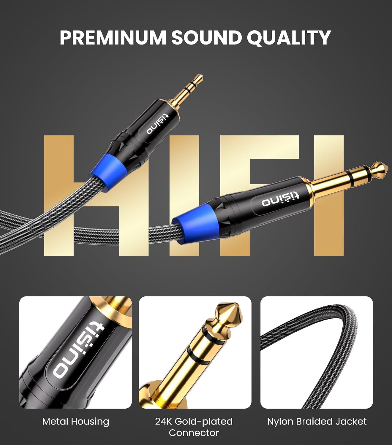 3-Foot Nylon Braided 1/8 to 1/4 Stereo Audio Cable for Guitar, Keyboard, Laptop, Home Theater, Speakers, and Amplifiers