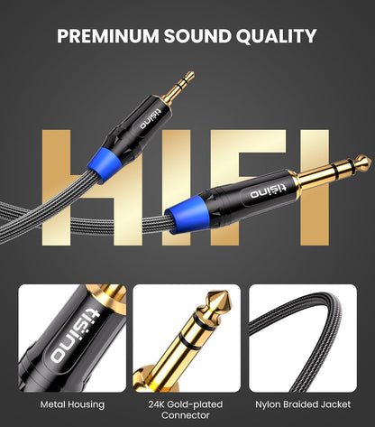 3-Foot Nylon Braided 1/8 to 1/4 Stereo Audio Cable for Guitar, Keyboard, Laptop, Home Theater, Speakers, and Amplifiers