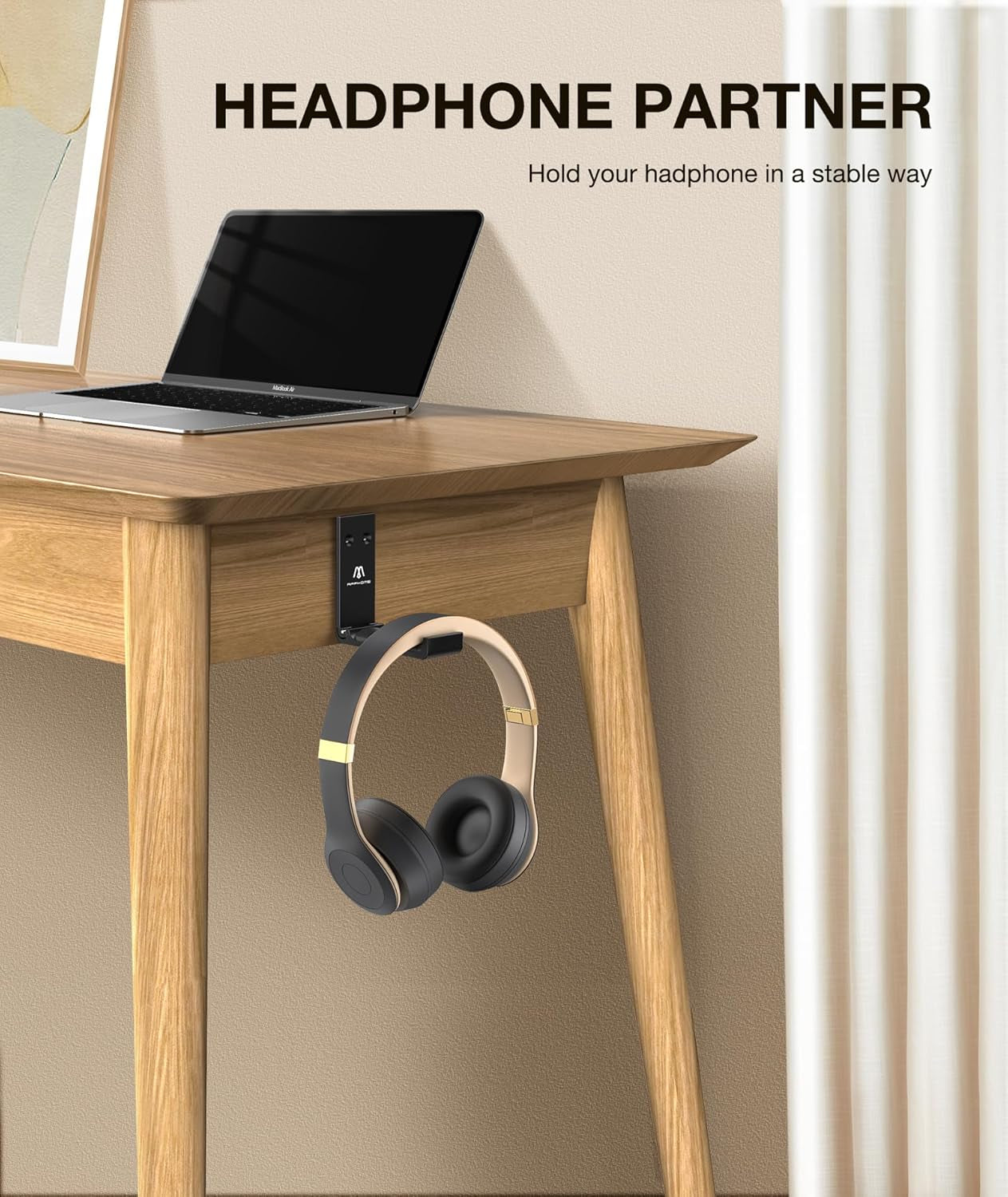 Space-Saving Foldable Headphone Stand & Headset Holder - No-Scratch Silicone Wall Hook for Gaming & Office Use, Strong Adhesive Black Design