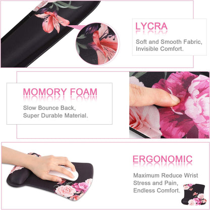 Ergonomic Peony Flower Keyboard & Mouse Wrist Rest Set - Memory Foam Support for Comfort & Pain Relief