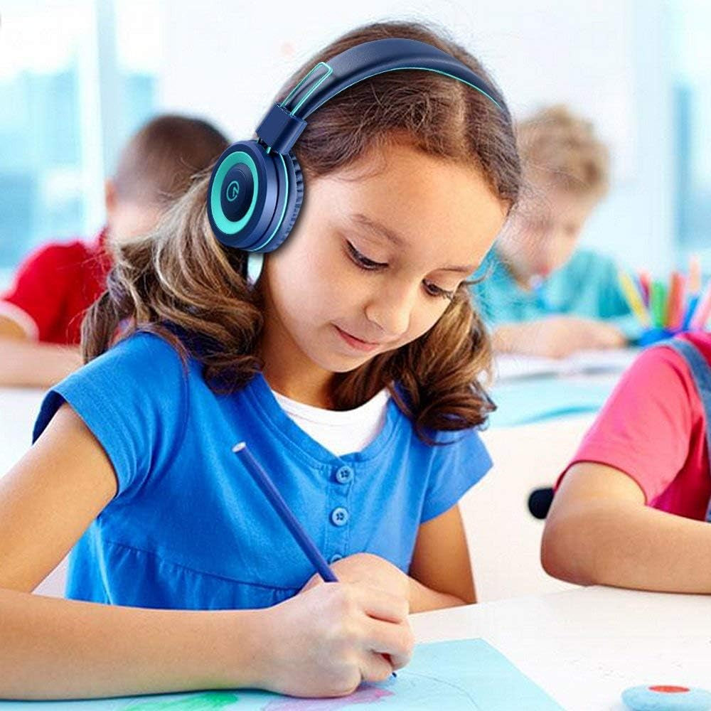 K11 Children's Foldable Stereo Headphones - Tangle-Free Wired On-Ear Headset for School and Travel (Navy/Teal)
