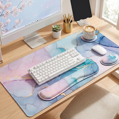 4-in-1 Extended Desk Mat with Wrist Rest - Large Mouse Pad & Keyboard Mat for Gaming and Office Use