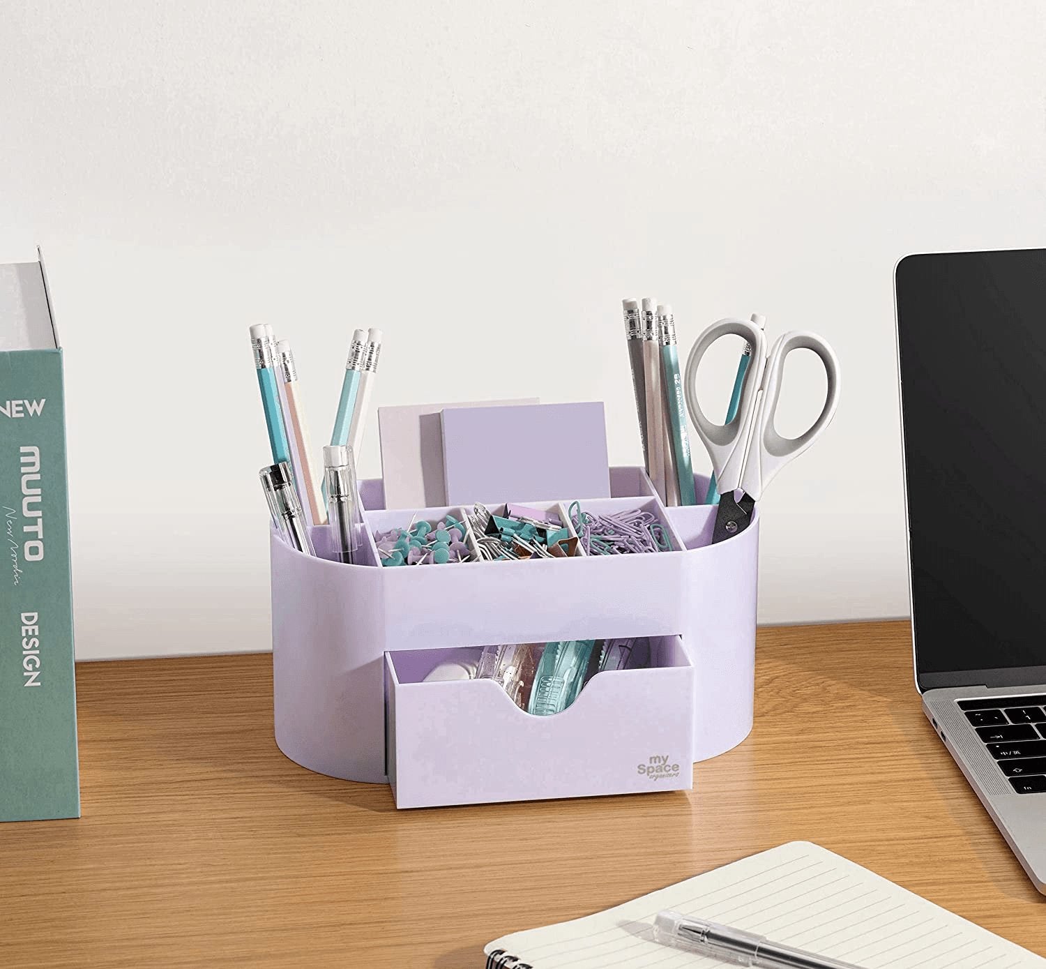Chic Lavender Desk Organizer - Stylish Storage Solution for Office Supplies & Accessories - Elegant White & Lavender Pen Holder for Home, College, or School