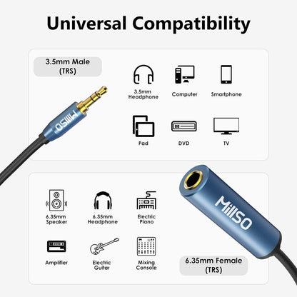 1/4 to 3.5mm Headphone Adapter - 12 Inch Stereo Audio Converter for Amplifiers, Guitars, Pianos & More - Perfect for Phones, Laptops & Headphones