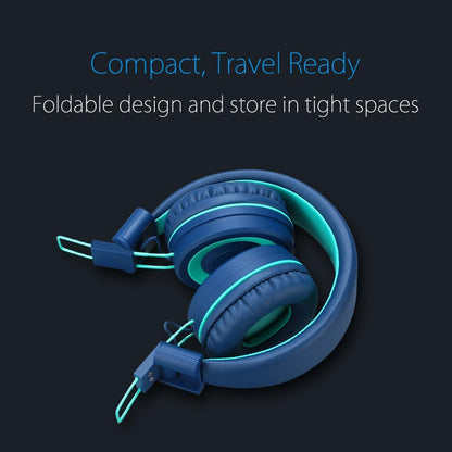 K11 Children's Foldable Stereo Headphones - Tangle-Free Wired On-Ear Headset for School and Travel (Navy/Teal)