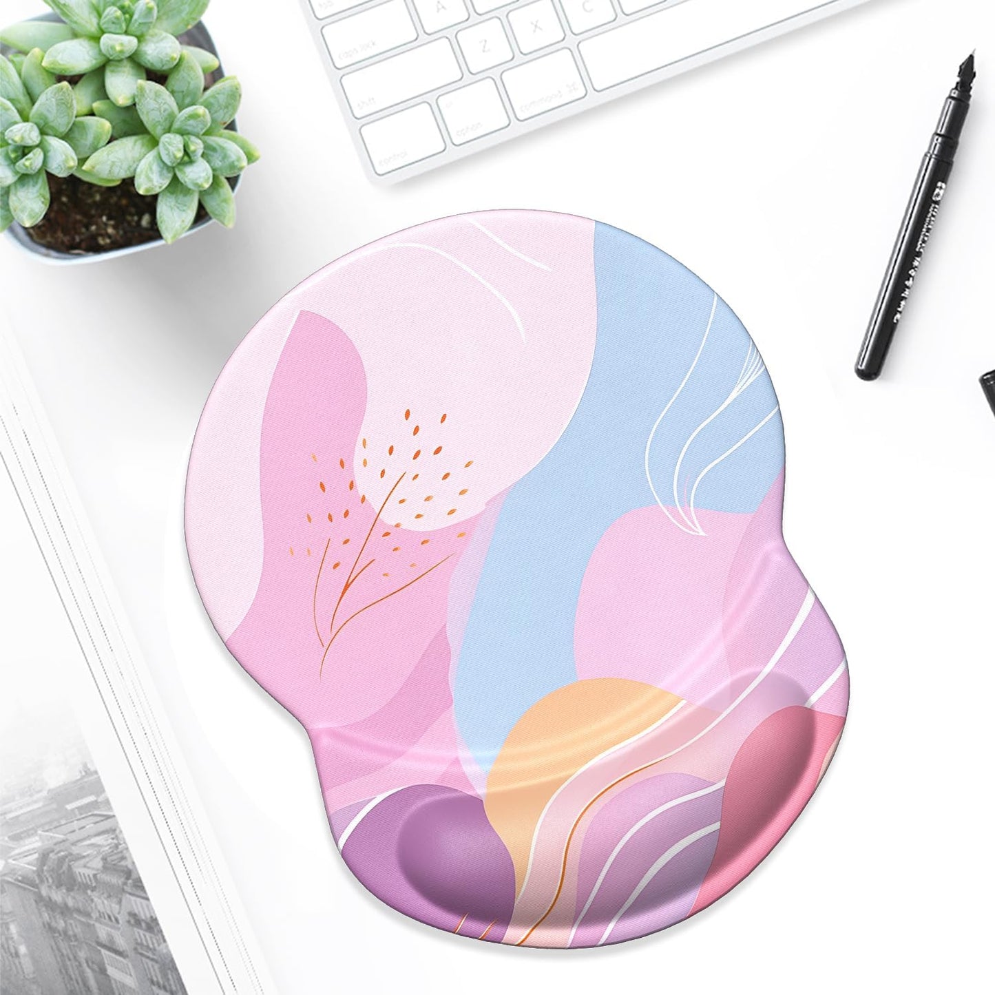 Ergonomic Mouse Pad with Gel Wrist Support - Comfortable Non-Slip Design for Pain Relief, Art Style Pattern, 8.7 x 7.2 Inches