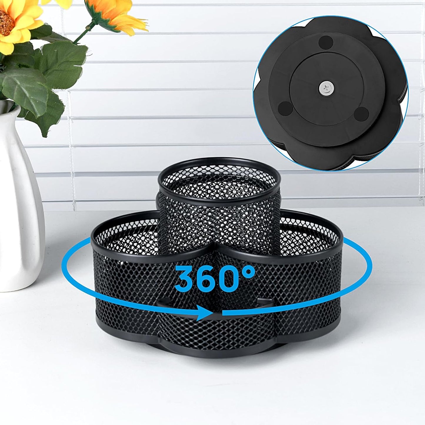 360° Rotating Desk Pen Holder - Stylish Black Organizer for Office & Home