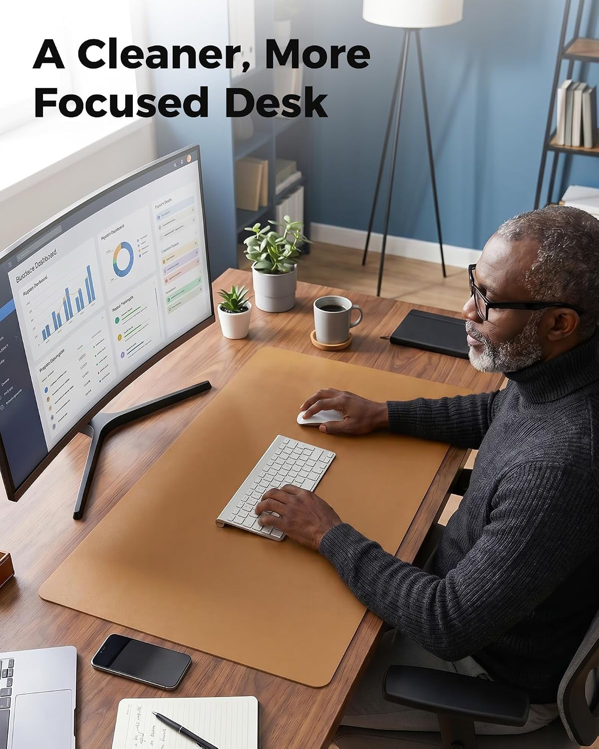 Dual-Sided Leather and Cork Desk Pad - Large Waterproof Mouse Pad and Writing Mat for Home/Office - Apricot (25.6" x 13.7")
