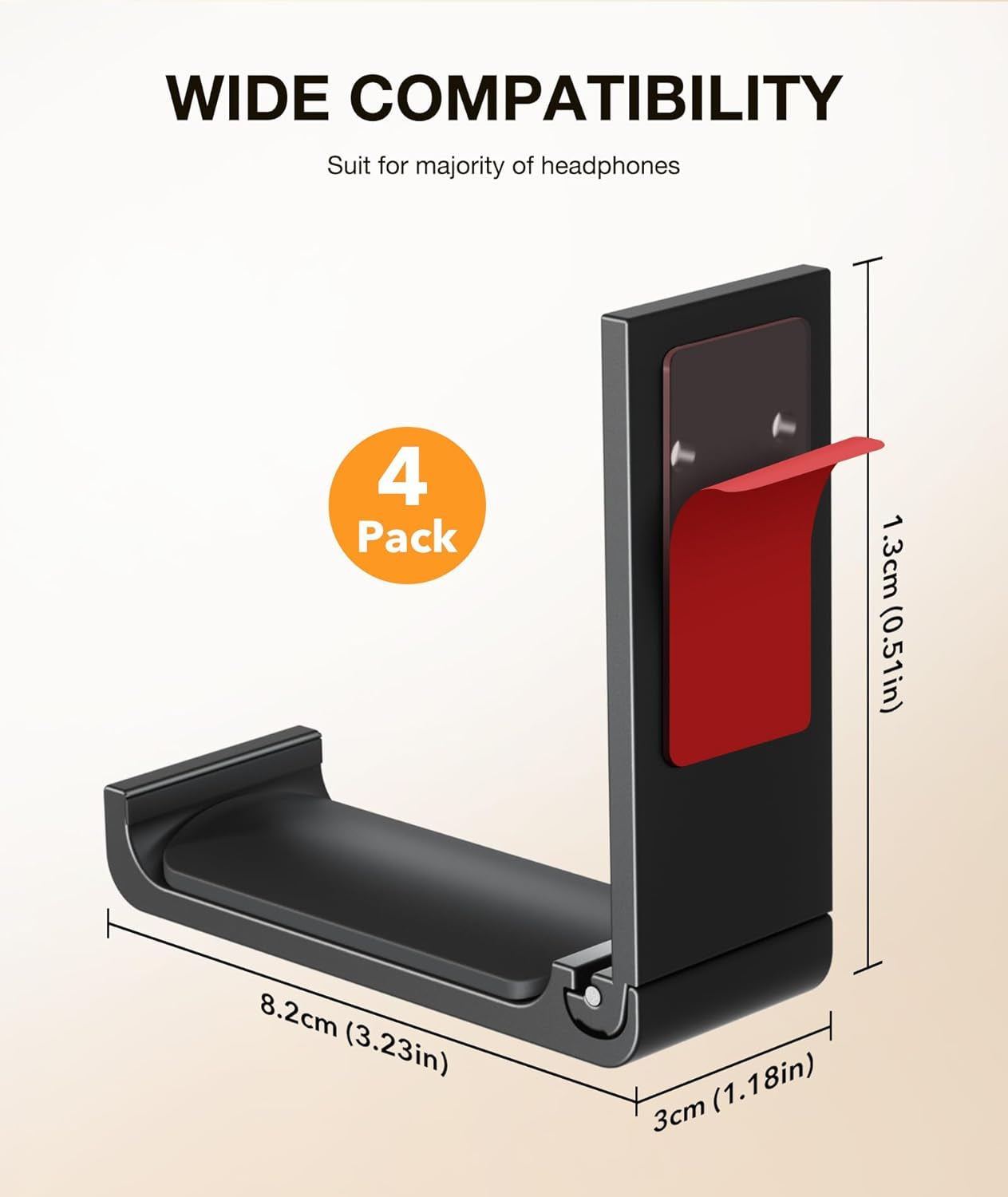Space-Saving Foldable Headphone Stand & Headset Holder - No-Scratch Silicone Wall Hook for Gaming & Office Use, Strong Adhesive Black Design
