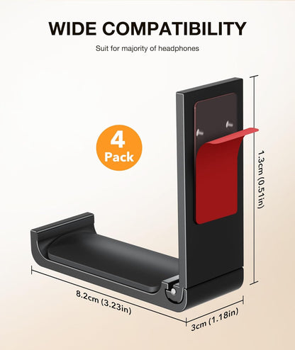 Space-Saving Foldable Headphone Stand & Headset Holder - No-Scratch Silicone Wall Hook for Gaming & Office Use, Strong Adhesive Black Design